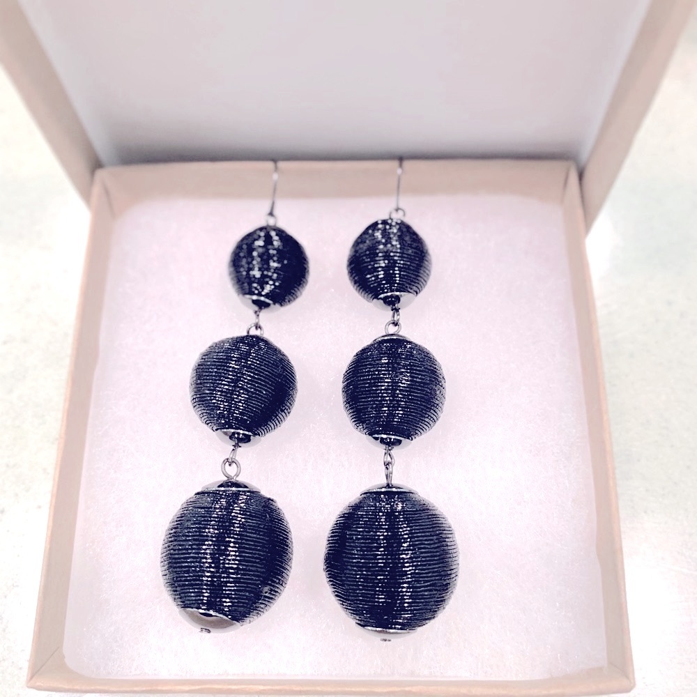 3 For $25 / Black Bon Bon Earrings, Triple Ball Thread Drop Earrings